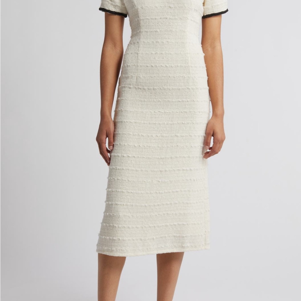 Zoe & Claire Chanel Style Elegant Cream Midi Dress